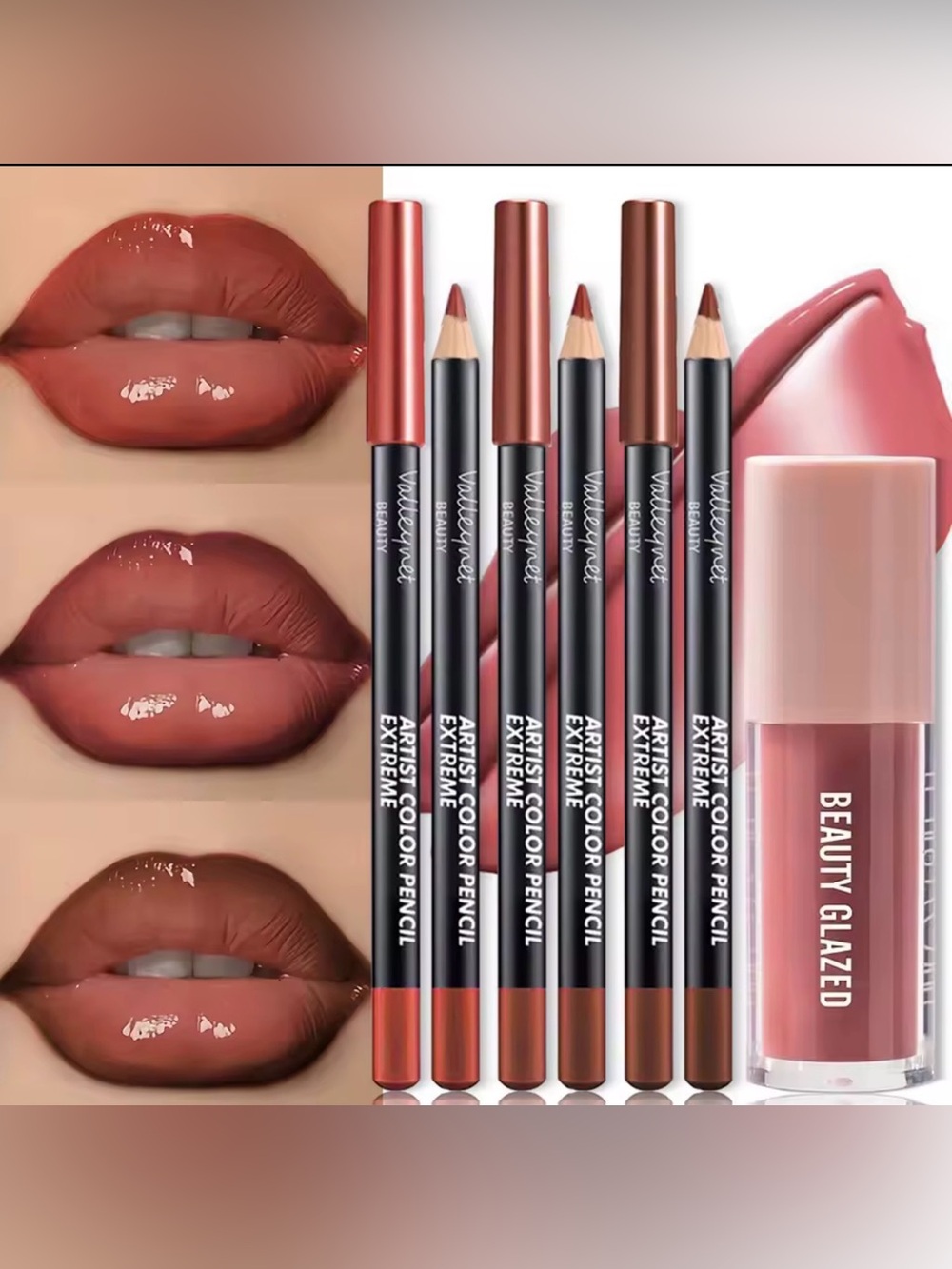 Beauty Glazed Matte Lip Liner & Gloss Set - Rose Brown